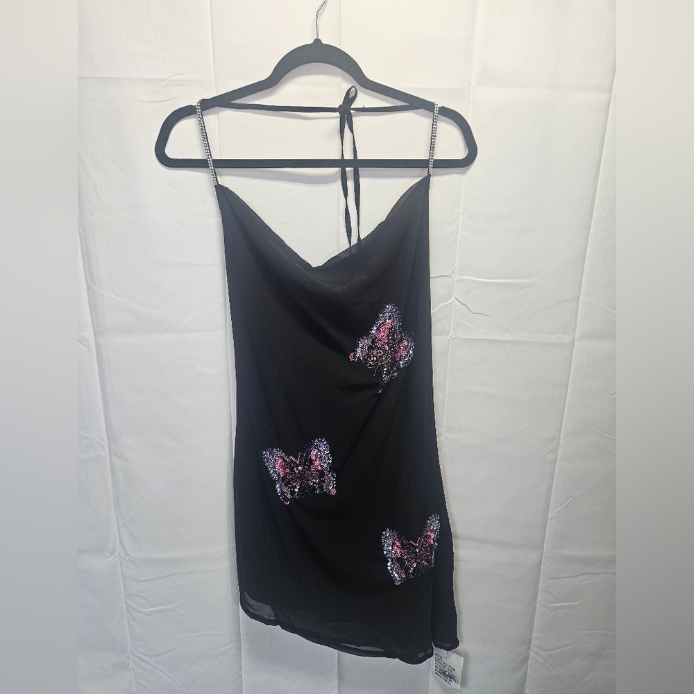 ASOS Design Black Dress with Sequined Butterfly Embellishments NWT